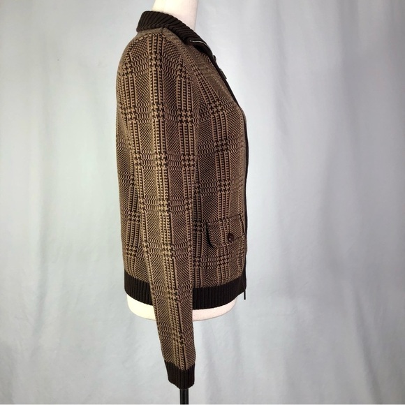 Lauren Ralph Lauren brown plaid zip front cotton sweater S - Picture 5 of 10